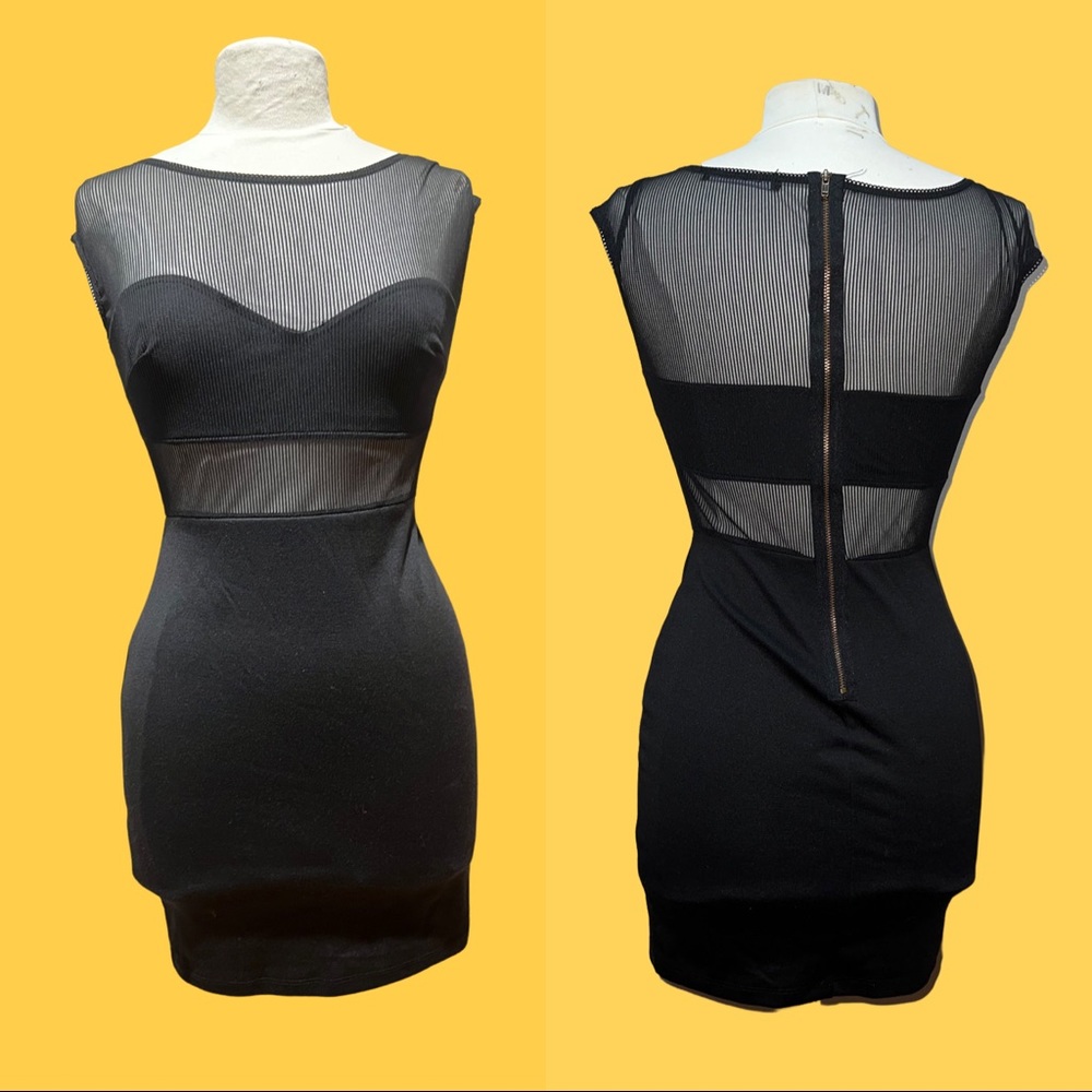 Mini cocktail party summer casual dress black sheer medium